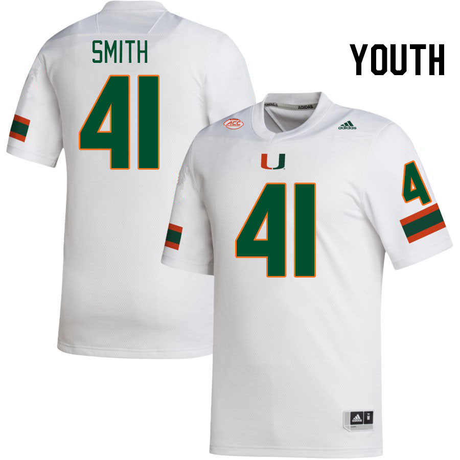 Youth #41 Chase Smith Miami Hurricanes College Football Jerseys Stitched-White